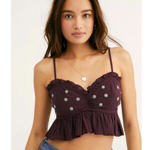 Free People Crop Flower Jeweled Top